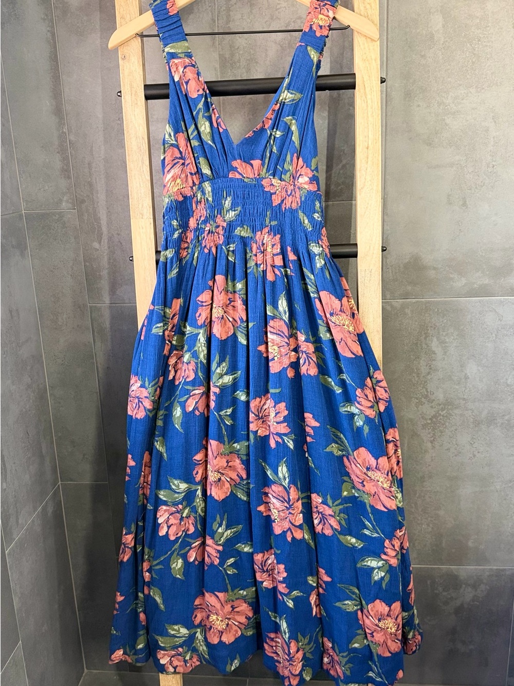 Abercrombie & Fitch Blue Floral Sundress with Coral Blooms